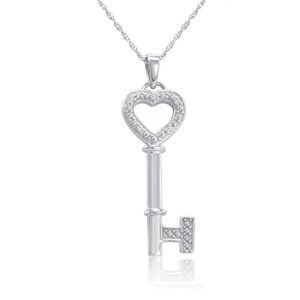 Sterling Silver and Diamond Key to Your Heart Necklace